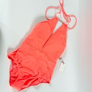 Ted Baker London “Halter Swimsuit” neon coral color one-piece swimsuit 4